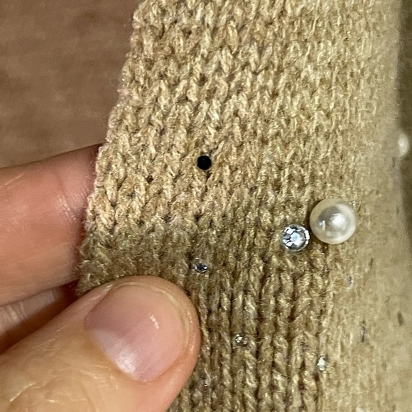 Charlie Paige Scarf Tan with Gem and Pearl Accents - Picture 3 of 3